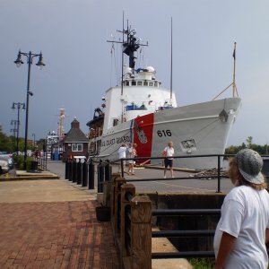 Sawyer looking at the Coast Guard Diligence.