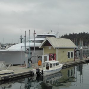 Fuel stop at Cap Sante marina in Anacortes. Can't imagine the fuel bill for the boat on the other side of the dock!