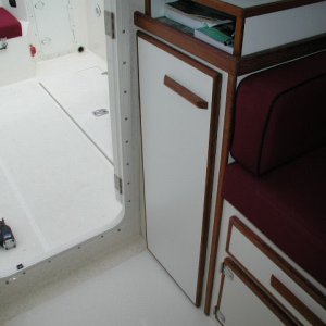 Media 'Teak trim reinstalled, Ready to cruise.
Janet loaded drawers as soon as they were in place!' in album 'Spring type strut to hold doors open.'