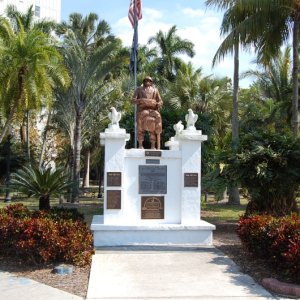 Media 'Bronze Memorial for Congressional Metal of Honor Veteran Rodolpho Hernandez 82nd Airborne Behind is a garden of Palms from all over the world' in album 'This guy came to visit at Indiantown Marina there was an 8' alligator laying on the back about 75' away. Apparently they don't like manatee'