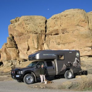 (Chaco Canyon, New Mexico) Off highway capable RV built by EarthRoamer.com on Ford F550 Chassis.