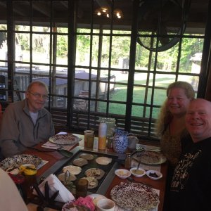 David & Larry fron Almas Only and Colby & Rosanne from Midnight Flyer, enjoying pancakes at the Old Spannish Sugar Mill Restaurant