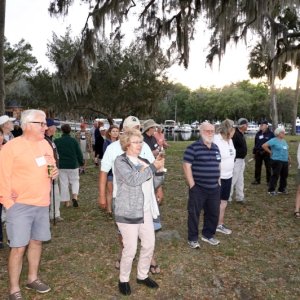 Group gathering for memorial for Bruce and Judy on the point at Hontoon.  There is a bench which will be used for C Brat Memorials.  It is a beautiful spot.