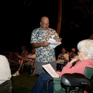 Fearless Leader Tom hands out the song sheets.  New lyrics of old songs--all about C Dorys--and built for two...!