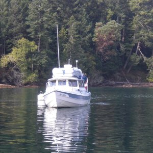 Blue Skies just slipped her buoy in Montague Harbour.