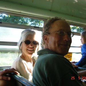 Jo and Dan (NOOTKA) on the 'hippie bus' enroute to the Hummingbird Pub