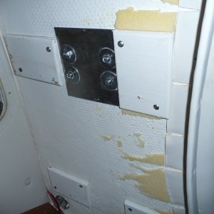Bow Cleat backing plate
NOTE: The white square patches are backing for the insulating foam liner that is throught the inside of our 2009 23 Venture.