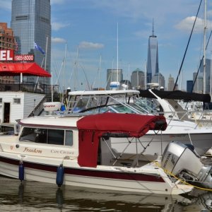 Enjoying Liberty Landing Marina.   Beautiful view at night!   From there we'll cruise up the Hudson River and make a left into the Erie Canal.