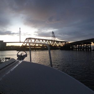 Heading out past the tressel at sunset