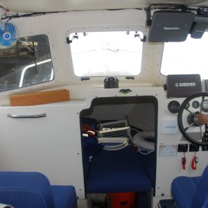 Media '12 "  SS Hand Hold is centered on port  side' in album 'The 10" Grab Rails added to the inside of Sea Angel's head as 'throne lifters'. Rails were purchased from the factory stock.'