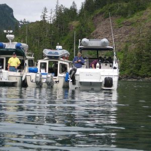 Left to Right, Brother in law Sam 22 foot Sea Sport, C-Spirit in middle, Buddy Scott, 24 foot Bayliner