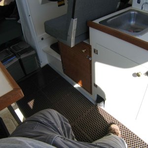 Replaced Ice Box with Cabinet.  Made of Marine Grade Meranti Plywood, trimmed out in Teak