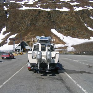 Waiting for Whittier Tunnel - Can see Rocket Launchers I added with 7/8 inch stainless tubing