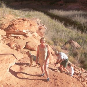 Diane, Nick and Marcia making the steep climb up to the Indian Ruins