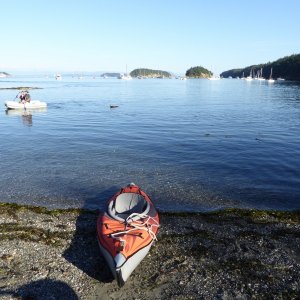 Landing at Echo Bay beach, to portage back over to Shallow Bay