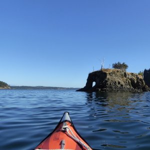 Media 'Paddling back past elephant rock' in album 'Leaving Friday Harbor Sunday morning in flat calm water.'