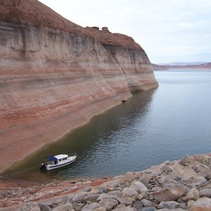 Saturday morning just before raising the anchor. East side of main channel just before Forgotten Canyon 8-31-13.