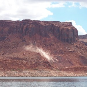 Small rock slide east side of main channel across from Ticaboo Canyon Sunday 9-1-13.
