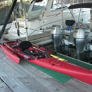 Media '16 foot Adventure Sea Kayak with Amas (outriggers) that fold and open, even from the cockpit.' in album 'All folded up, resting.'