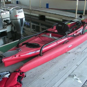 Media 'Mirage is the pedal drive that moves the penguin-like wings underneath the kayak to drive it forward more efficiently than paddling.' in album 'All folded up, resting.'
