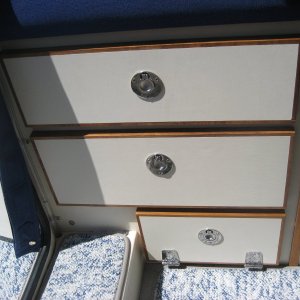 Another view of rear dinette seat drawers and hatch