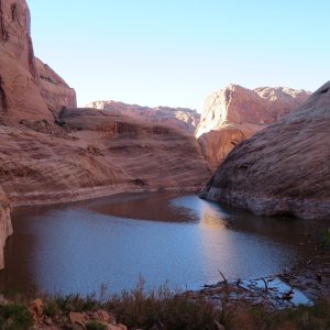 Standing on the natural dam at the end of Iceberg Canyon looking out at the small lake behind it Monday morning 9-23-13