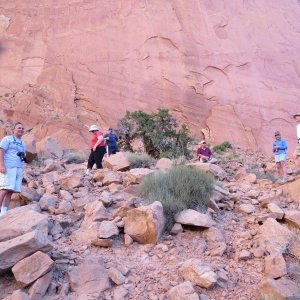 Heinz, Terry, Rob, Chris Donna and Jay on top of the natural dam at the end of Iceberg Canyon Monday morning 9-23-13