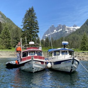 Anchorage Patterson Bay.  Me anchored in very tight spot with Jody?s Voyager rafted to me.