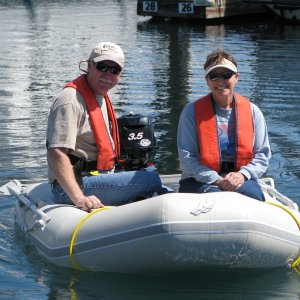 Media 'Friends, Rus and Toni (Traveler, now a Ranger Tug) at the Friday Harbor CBGT, making the rounds.' in album 'Not the smallest we have seen with 3 on board, but the most portable.'