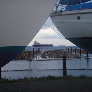 Media 'Ocean view, looking across Port Angeles harbor and Ediz Hook.  Ship traffic.' in album 'Not the smallest we have seen with 3 on board, but the most portable.'