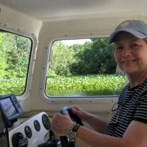 Pat at helm, April, 2009