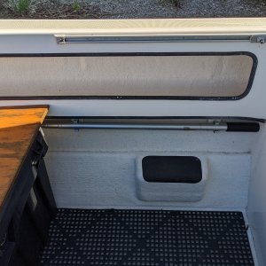 No-slip on step & boat hook & old style side pocket with twice the room of a newer lined pocket