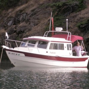 Media 'Daydream at Anchor in Matia Cove - Another View! 8-14-06' in album 'Pat and Baxter in Dinghy at Matia Cove 8-11-06'