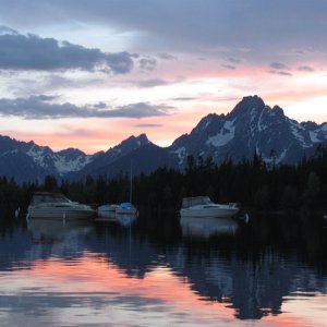 sunset shot of the Tetons, Jackson Lake August 2011