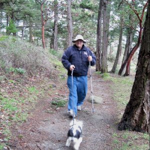 Media 'Baxter and Pat on Trail Between Fossil Bay and Shallow Bay 1-16-11' in album 'Daydream Alone on the Dock at Fossil Bay 1-15-11'