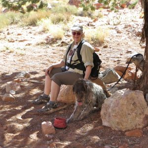 Diana and Salty Dog of the Desert hiking up Cha Canyon