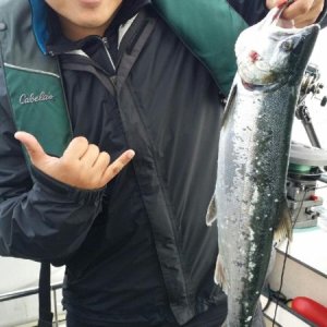 Media 'Future son-in-law 4 lb Coho.  Sep 27, 2014' in album 'Sis from Cali - 1st fish ever!'