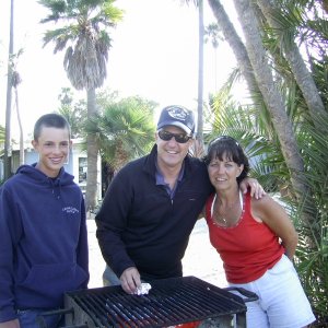 Cody, Ron and Kerri get ready to cook the steaks--Thanks Mike.