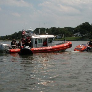Media 'Sea Angel's call for assistance answered, first by USCG Station Little Creek.' in album 'Sea Angel comes across 4 teenagers with a tow line around the drive assy.
The water temperature was 80 degrees F.'