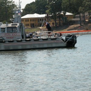 Media 'Va.Beach Fireboat #1 on scene with dewatering equipment, 4 teens transferred to Fireboat #1 and tows the jetski back to its home dock.' in album 'Sea Angel comes across 4 teenagers with a tow line around the drive assy.
The water temperature was 80 degrees F.'