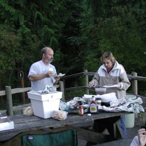 Bill (DaNag), Marge (Blue-C) and Ruth (R-Matey) enjoying Bill's Pulled Pork.