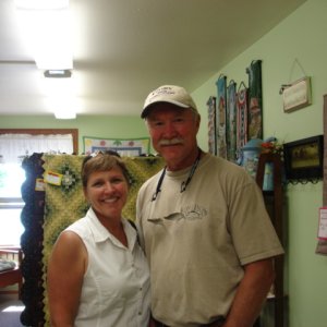 Toni & Russ in the quilt shop in Port Townsend