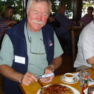 Russ orders the apple pancake 
at the Oak Table Restaurant