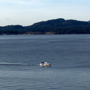 Familiar looking boat entering Fossil Bay