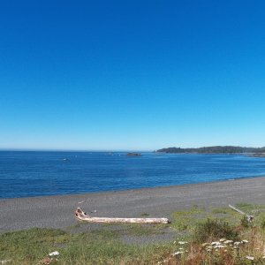 Another feature is that just over a little ridge from the protected cove you could see who was coming for miles.  The white dots are recreational fishing boats.