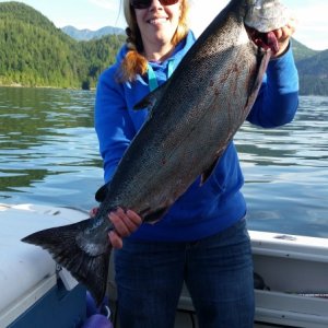 Fishing partner Traci with 23# Spring from Nootka Sound