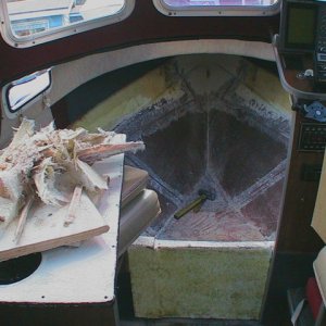 nasty work!  but i was young to then :0\  much of the perimeter of the old v-cut plywood was chiseled off - there was NO FOAM here =)