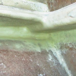 starboard side by the helm - the thick part was just a 2x6 - you can see the glass bead was in the resin in these under-areas to help it all set up better :0|