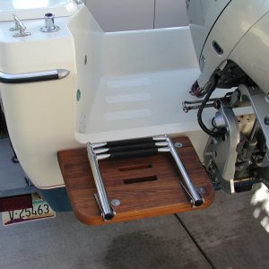 I could have purchased a swim platform made from 'frozen snot' (fiberglass), but decided to build one using teak.