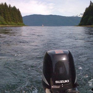 Entering Oliver Inlet @ high tide.  Nordic Tug tailing.
